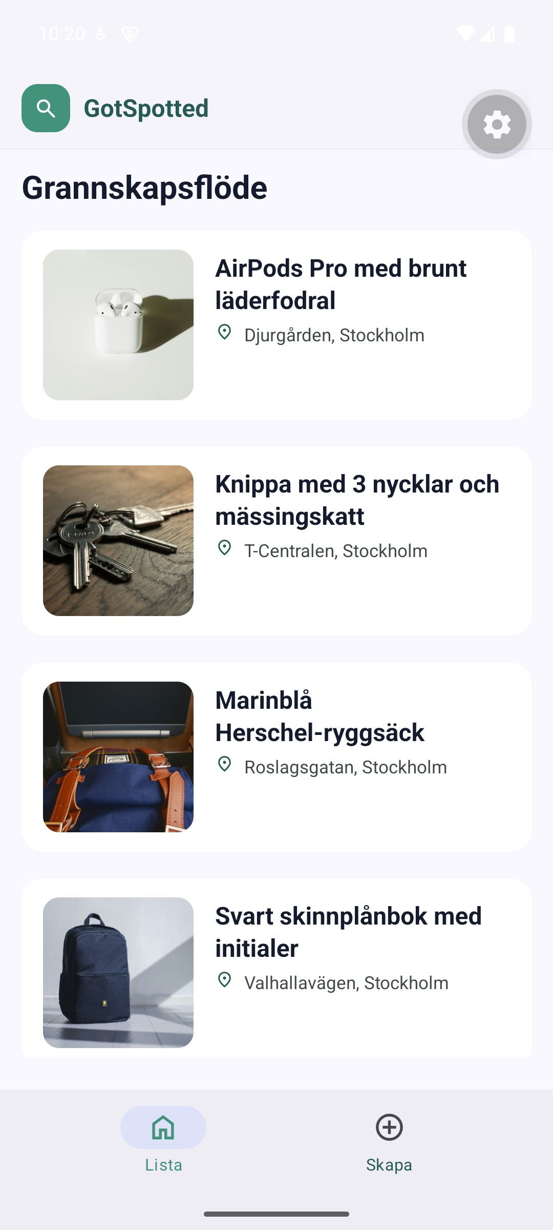 GotSpotteds grannskapsflöde med upphittade föremål i Stockholm